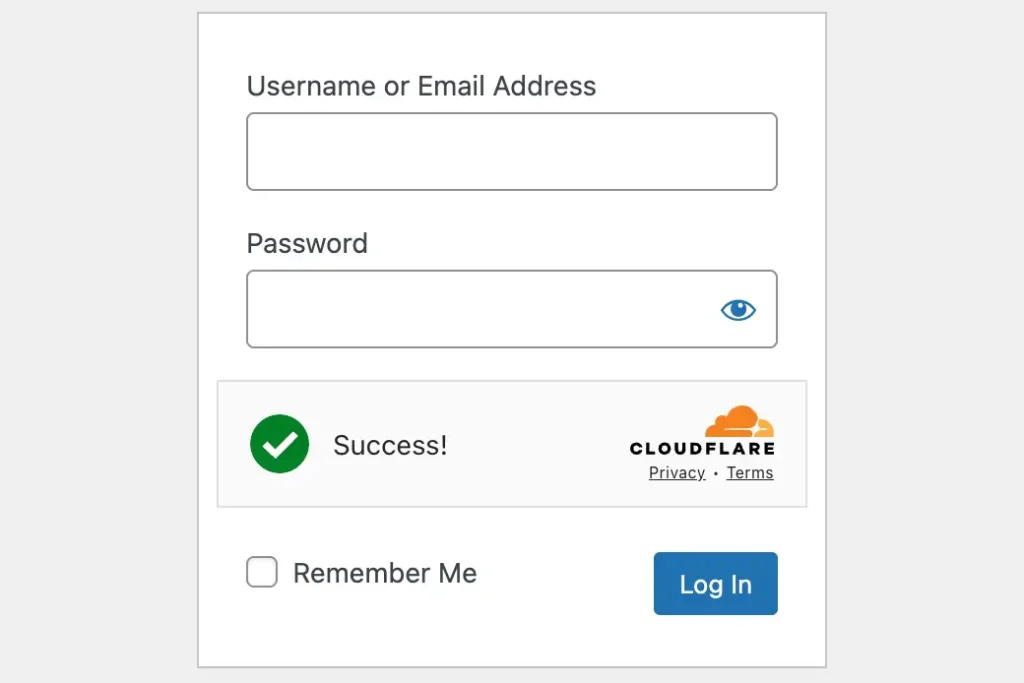 Cloudflares Turnstile captcha on WP Admin login screen.